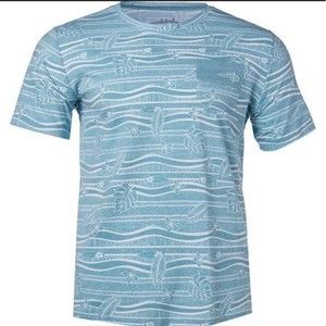 NWT Men's Reel Life Ocean Washed Tropical Edges AOP SS T Shirt Size L Blue